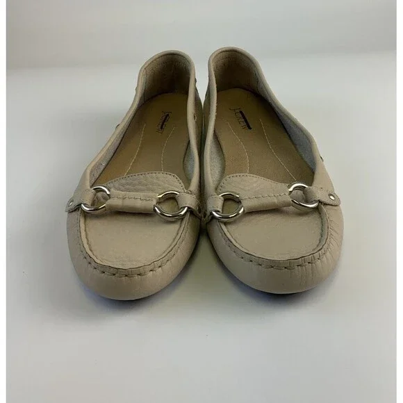 J Crew Soft Leather Loafer Taupe Bridle Bit Moccasin Toe Slip On Flat Womens 9 - Picture 3 of 12